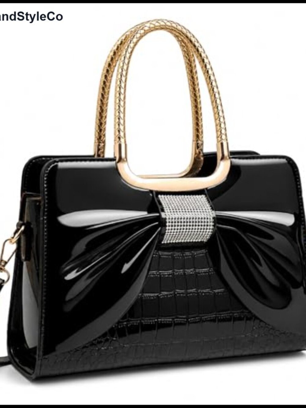 Glossy Patent Leather Satchel Handbag Top Handle Shoulder Bag Structured Purse